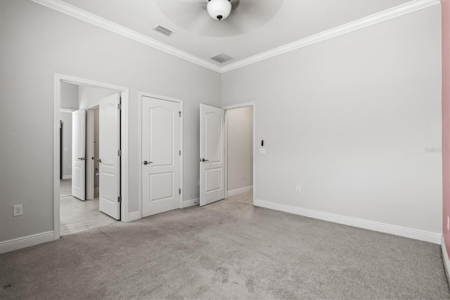 12301 Auburndale Ct, Venice, FL 34293 - unfurnished bedroom with carpet flooring, crown molding, and a ceiling fan