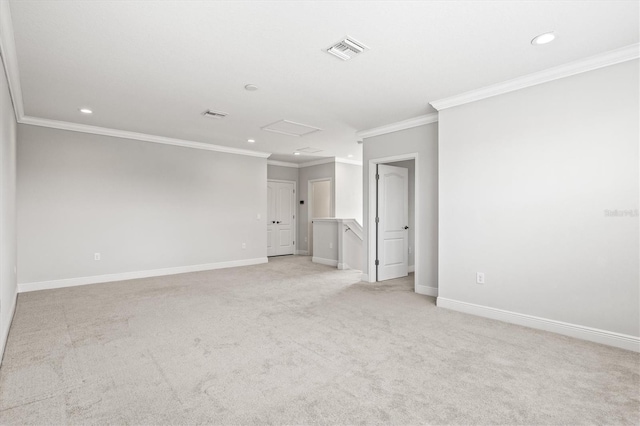 12301 Auburndale Ct, Venice, FL 34293 - empty room featuring attic access, ornamental molding, recessed lighting, and light carpet