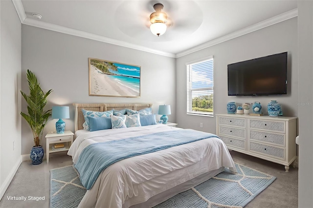 12301 Auburndale Ct, Venice, FL 34293 - bedroom featuring crown molding, carpet, and ceiling fan