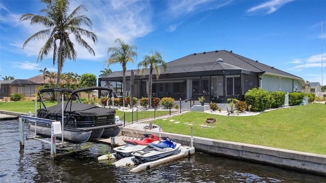 5001 Almar Dr, Punta Gorda, FL 33950 - dock with boat lift, a water view, and a lanai