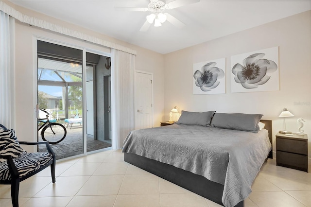 5001 Almar Dr, Punta Gorda, FL 33950 - bedroom with access to exterior, light tile patterned flooring, and ceiling fan