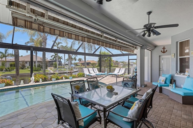 5001 Almar Dr, Punta Gorda, FL 33950 - view of patio featuring an outdoor living space, a ceiling fan, outdoor dining space, and an outdoor pool