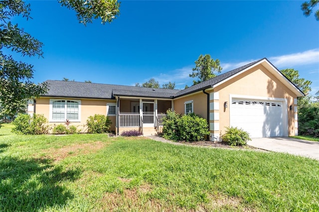 2631 S Cranberry Blvd, North Port, FL 34286 - ranch-style home with stucco siding, an attached garage, concrete driveway, and a front lawn