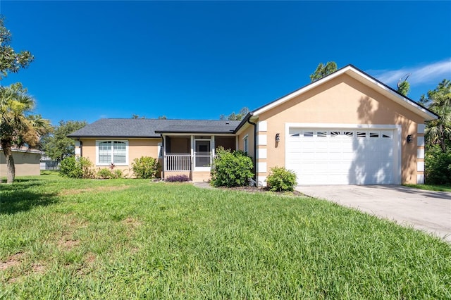 2631 S Cranberry Blvd, North Port, FL 34286 - ranch-style home with stucco siding, an attached garage, a front lawn, and concrete driveway