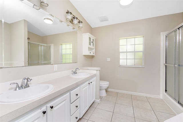 2631 S Cranberry Blvd, North Port, FL 34286 - full bathroom with a shower with door, double vanity, and tile patterned floors