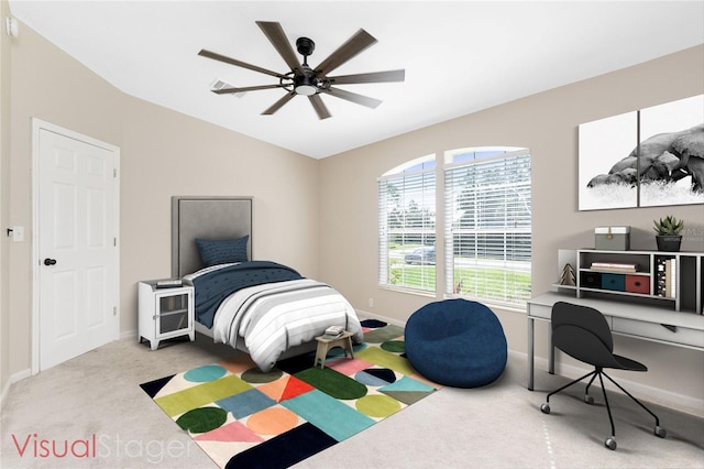 2631 S Cranberry Blvd, North Port, FL 34286 - carpeted bedroom featuring vaulted ceiling and a ceiling fan