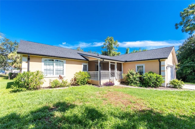 2631 S Cranberry Blvd, North Port, FL 34286 - ranch-style house featuring stucco siding, a sunroom, a front lawn, and a garage