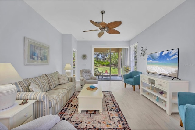 4841 Whispering Oaks Dr, North Port, FL 34287 - living room featuring a ceiling fan and wood finished floors