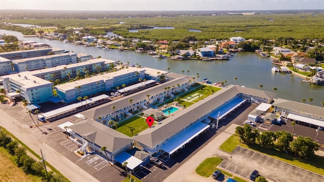 aerial view with a water view