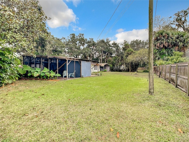 view of yard with a shed