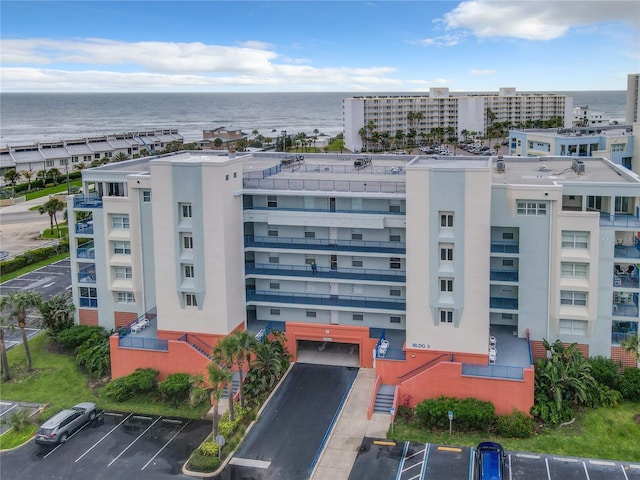 view of building exterior with a water view