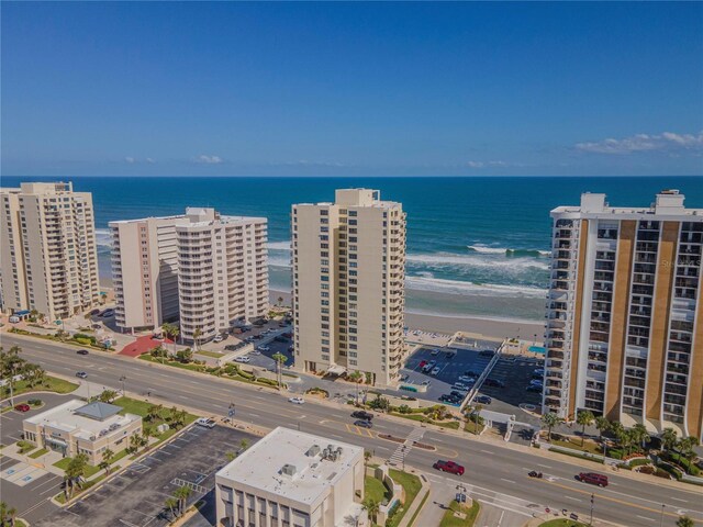 bird's eye view with a water view and a view of the beach