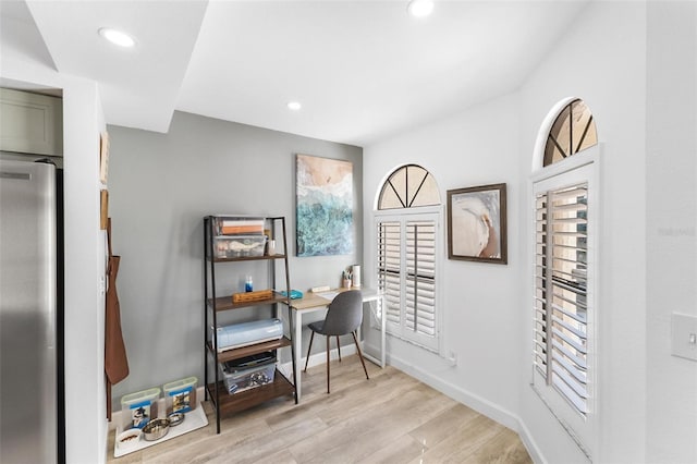 home office with light wood-type flooring