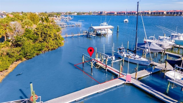 view of dock with a water view