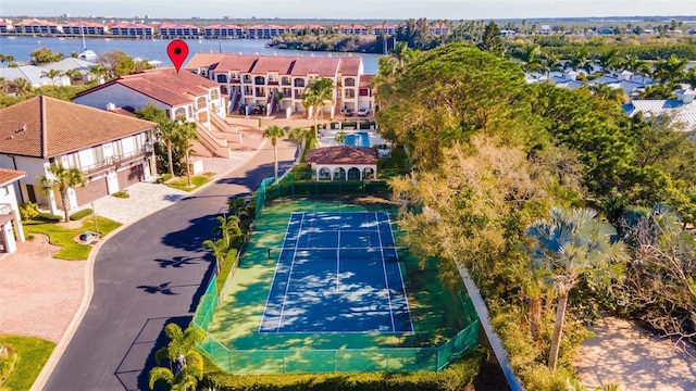 aerial view with a water view