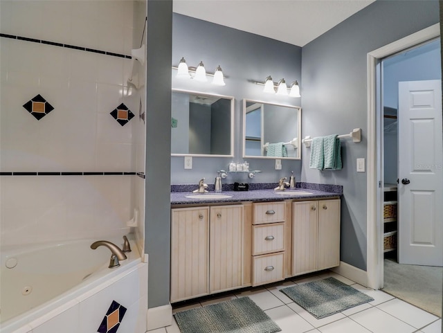 bathroom featuring double vanity and tile floors