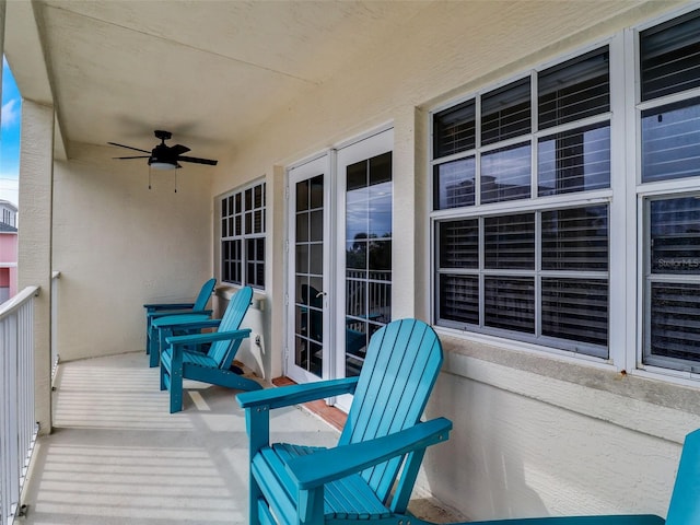 exterior space featuring french doors and ceiling fan
