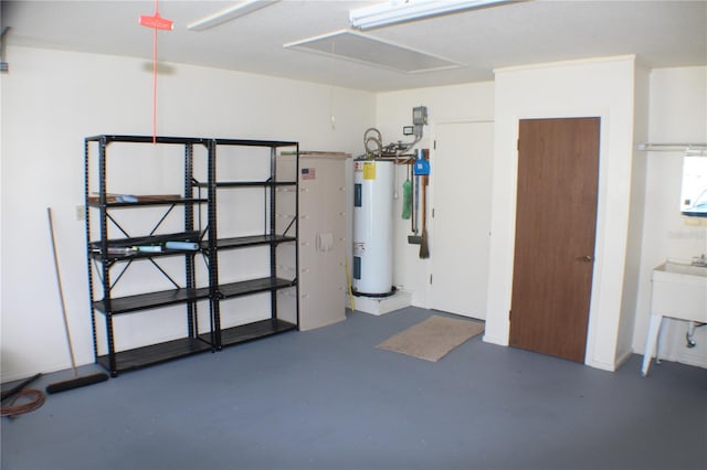 garage featuring electric water heater