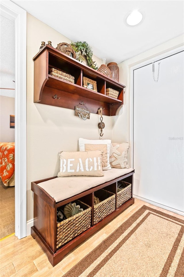 mudroom with light wood-type flooring