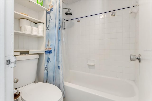 bathroom with shower / bath combination with curtain and toilet