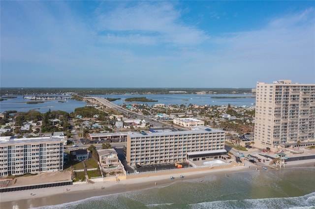 aerial view with a beach view and a water view