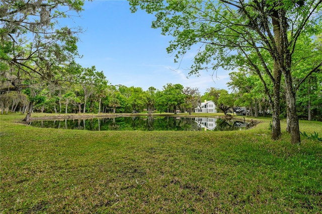 view of yard with a water view