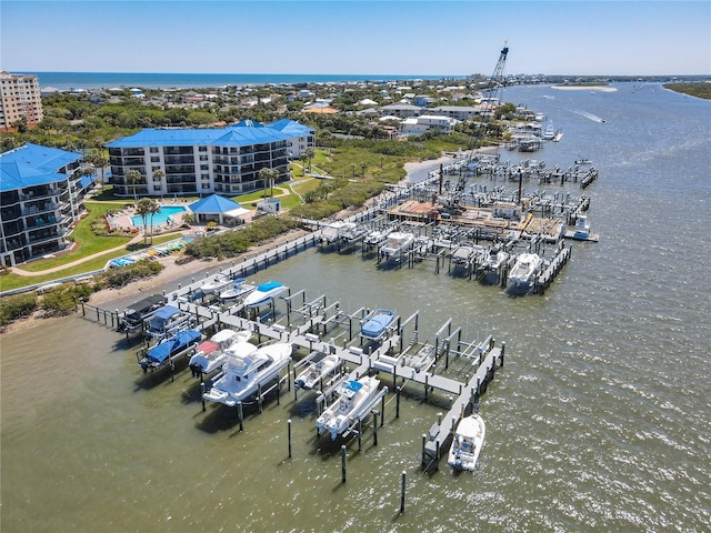 aerial view featuring a water view