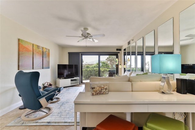 living room featuring ceiling fan