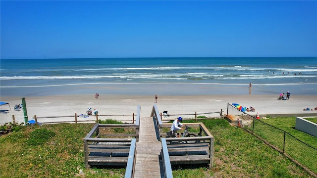 property view of water featuring a view of the beach