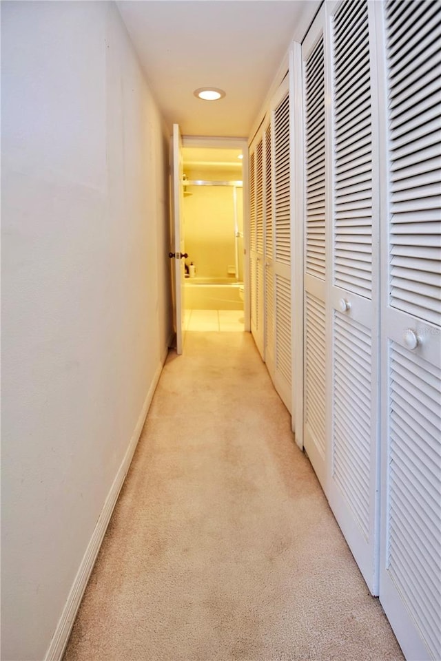 corridor with light colored carpet