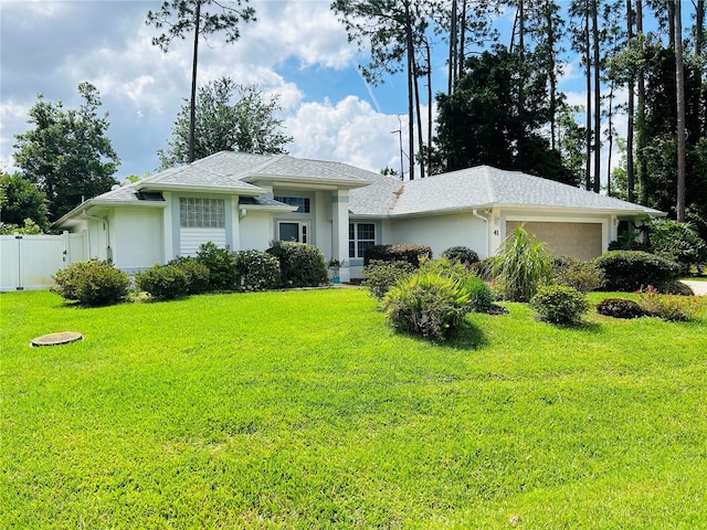 view of front facade with a garage and a front lawn