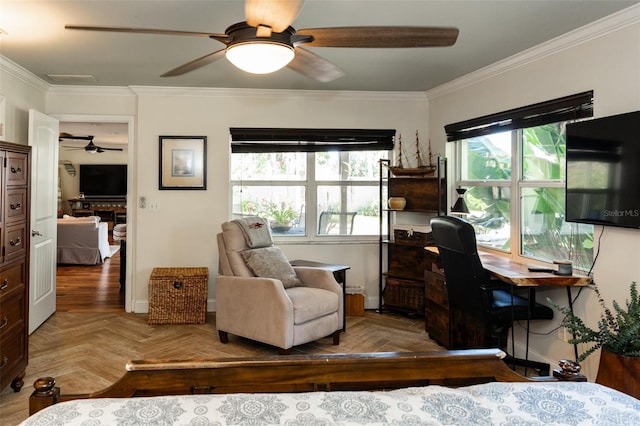 4606 Doris Dr, New Smyrna Beach, FL 32169 - office with a ceiling fan, plenty of natural light, and ornamental molding