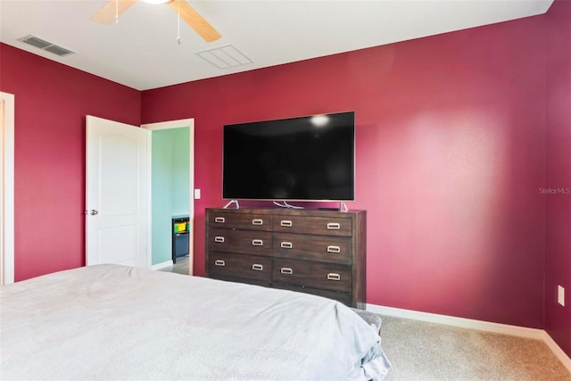 bedroom with carpet floors and ceiling fan