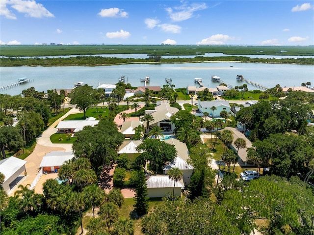 aerial view with a water view