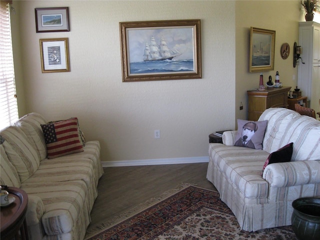 living room with dark wood-type flooring