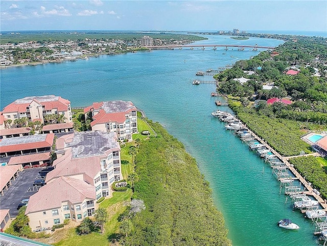 bird's eye view featuring a water view