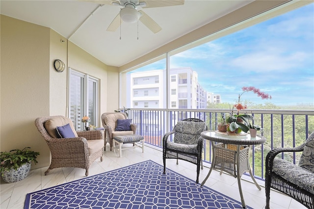 balcony with ceiling fan