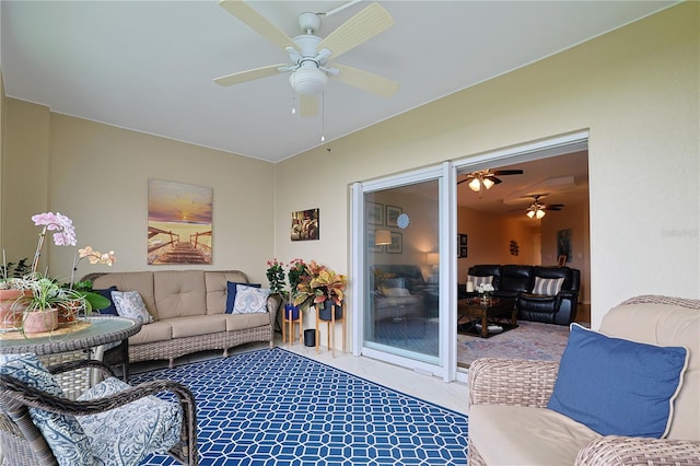 living room with ceiling fan