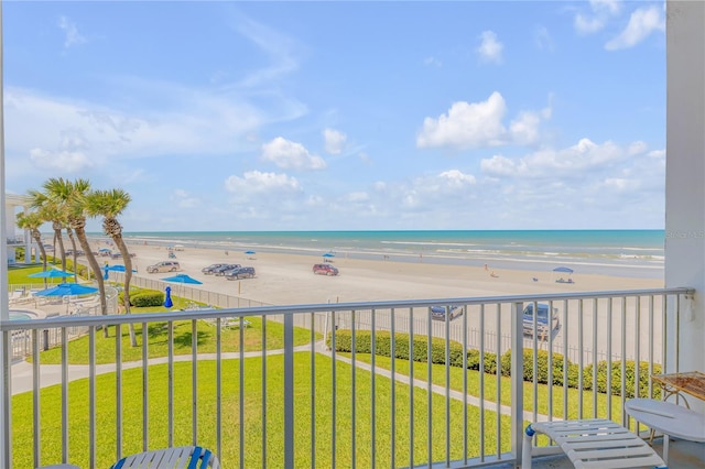 view of water feature featuring a beach view