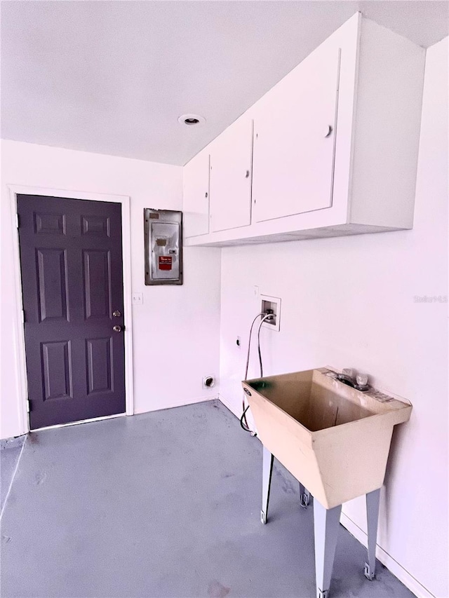 laundry room with cabinets, washer hookup, carpet flooring, and hookup for an electric dryer