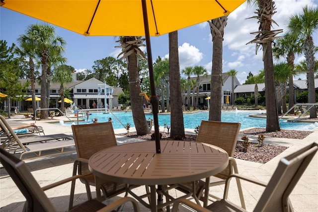 view of swimming pool with a patio