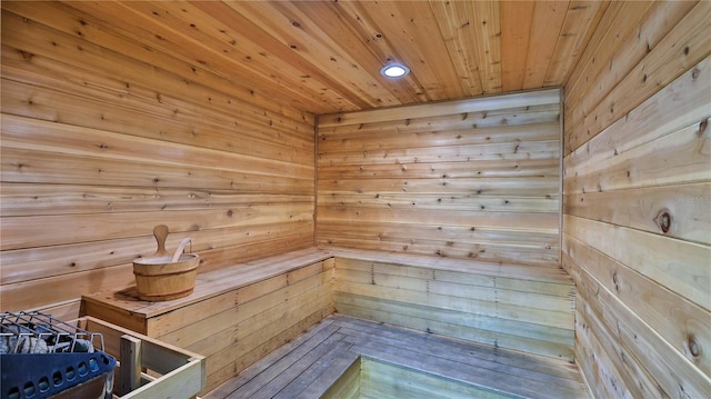 view of sauna / steam room featuring wooden ceiling