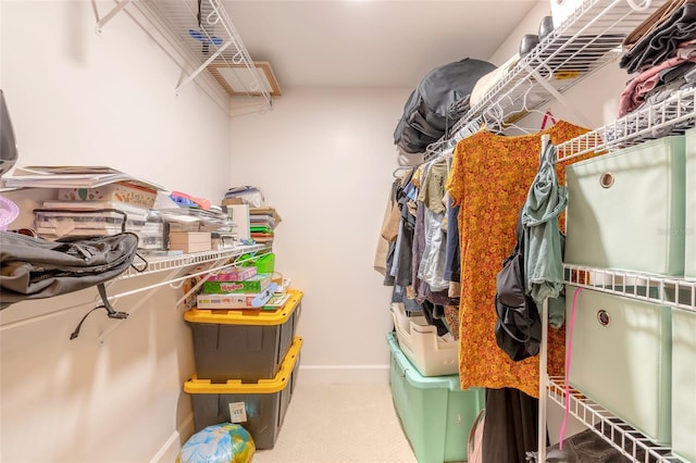 walk in closet featuring carpet