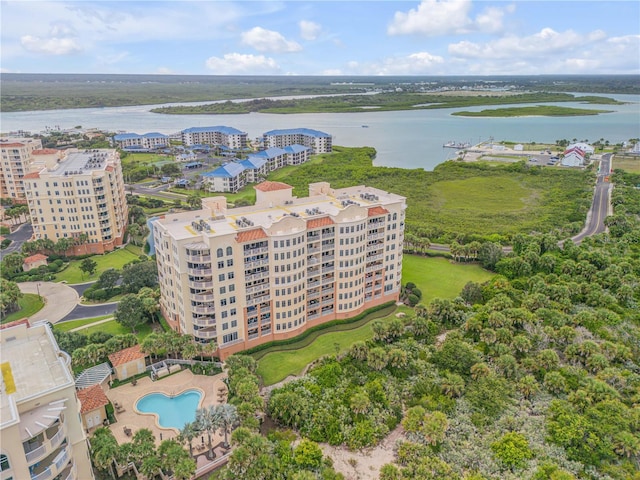 bird's eye view featuring a water view