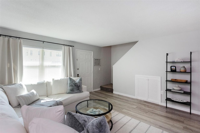 living room with light hardwood / wood-style floors