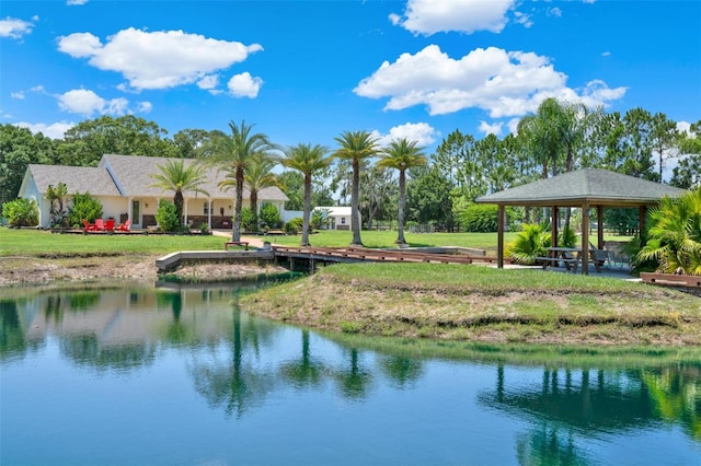 view of water feature with a gazebo