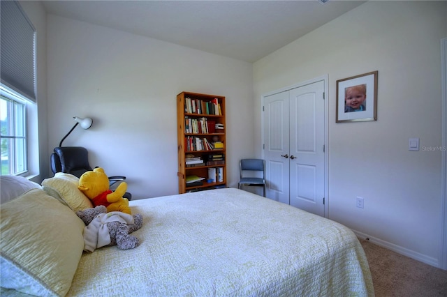 carpeted bedroom featuring a closet