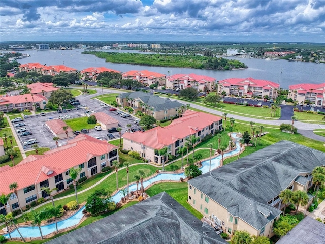 aerial view with a water view