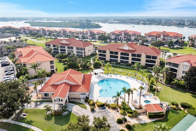 bird's eye view featuring a water view