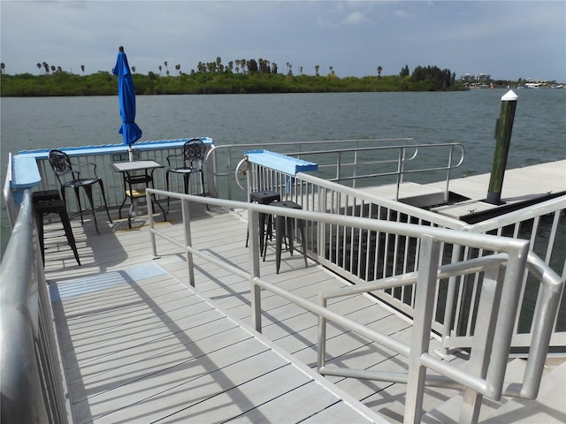 view of dock with a water view